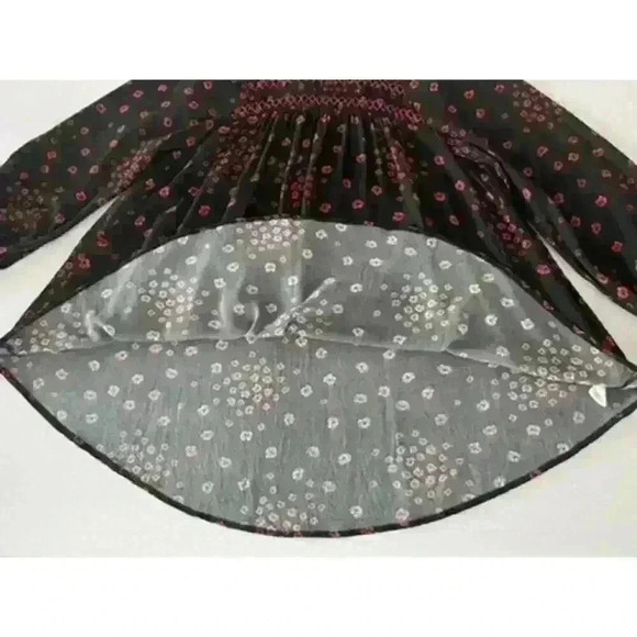 Free People XS Smocked Tunic Mini Dress Black Floral Boho WhimsyGoth Babydoll - Picture 13 of 15